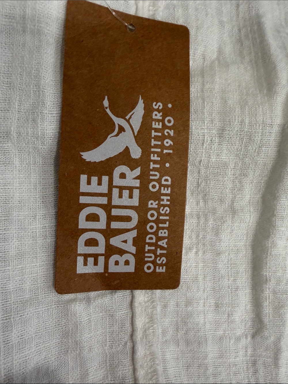 Eddie Bauer White Textured Gauze Henley Top Large Cotton Blend Short Sleeve NWT - Picture 5 of 7